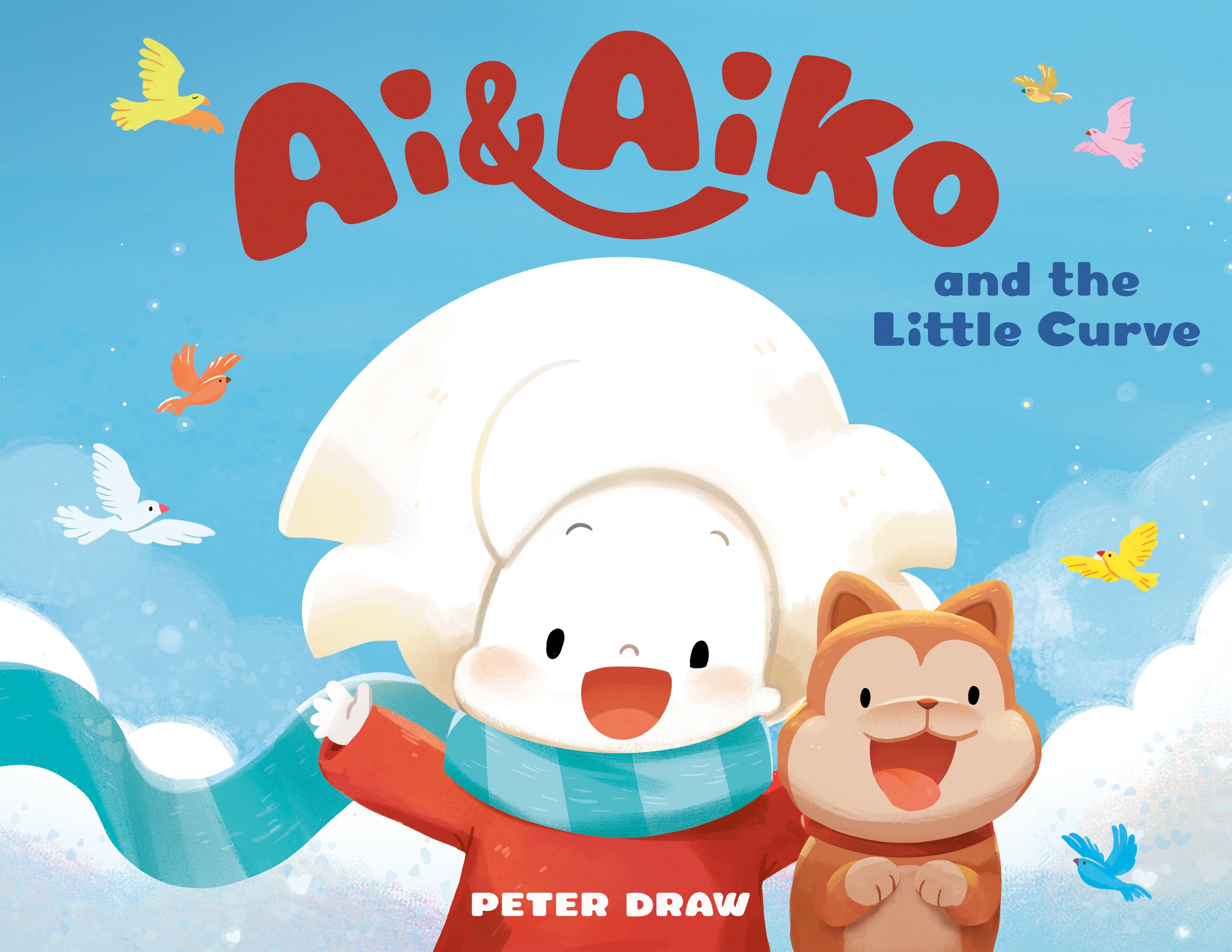 book cover of 'Ai & Aiko and the Little Curve' with cartoon characters and a blue sky background.
